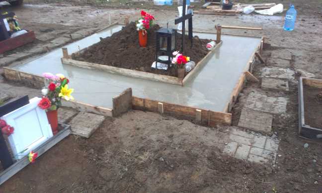 правоъгълни размери на бетонната основа на паметника